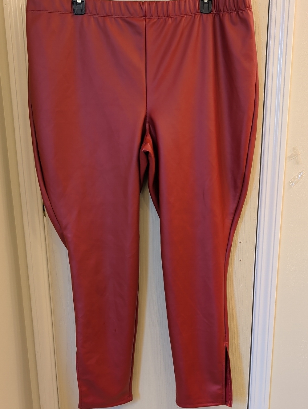Ashley Stewart High Waist Faux Leather Pants Red Size 26/28 NWT Ankle Slit